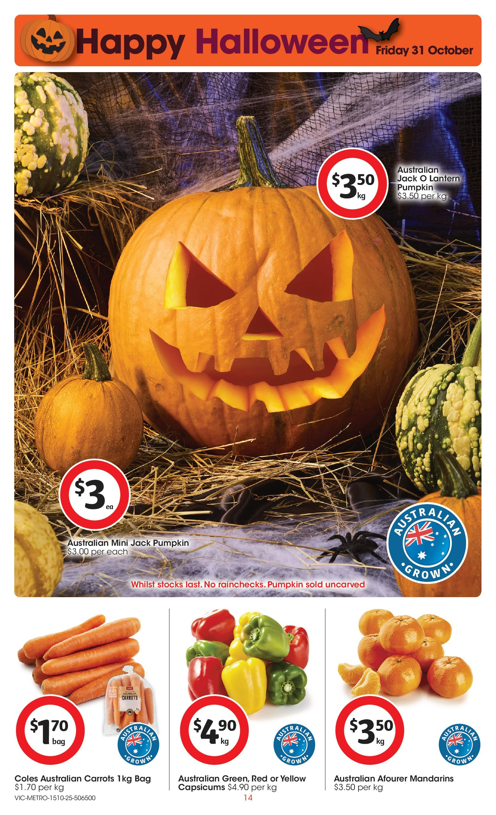 ﻿﻿Coles catalogue valid from 15/10/2025 > Online Australia | Page: 14 | Products: Mandarins, Carrots, Pumpkin, Bag