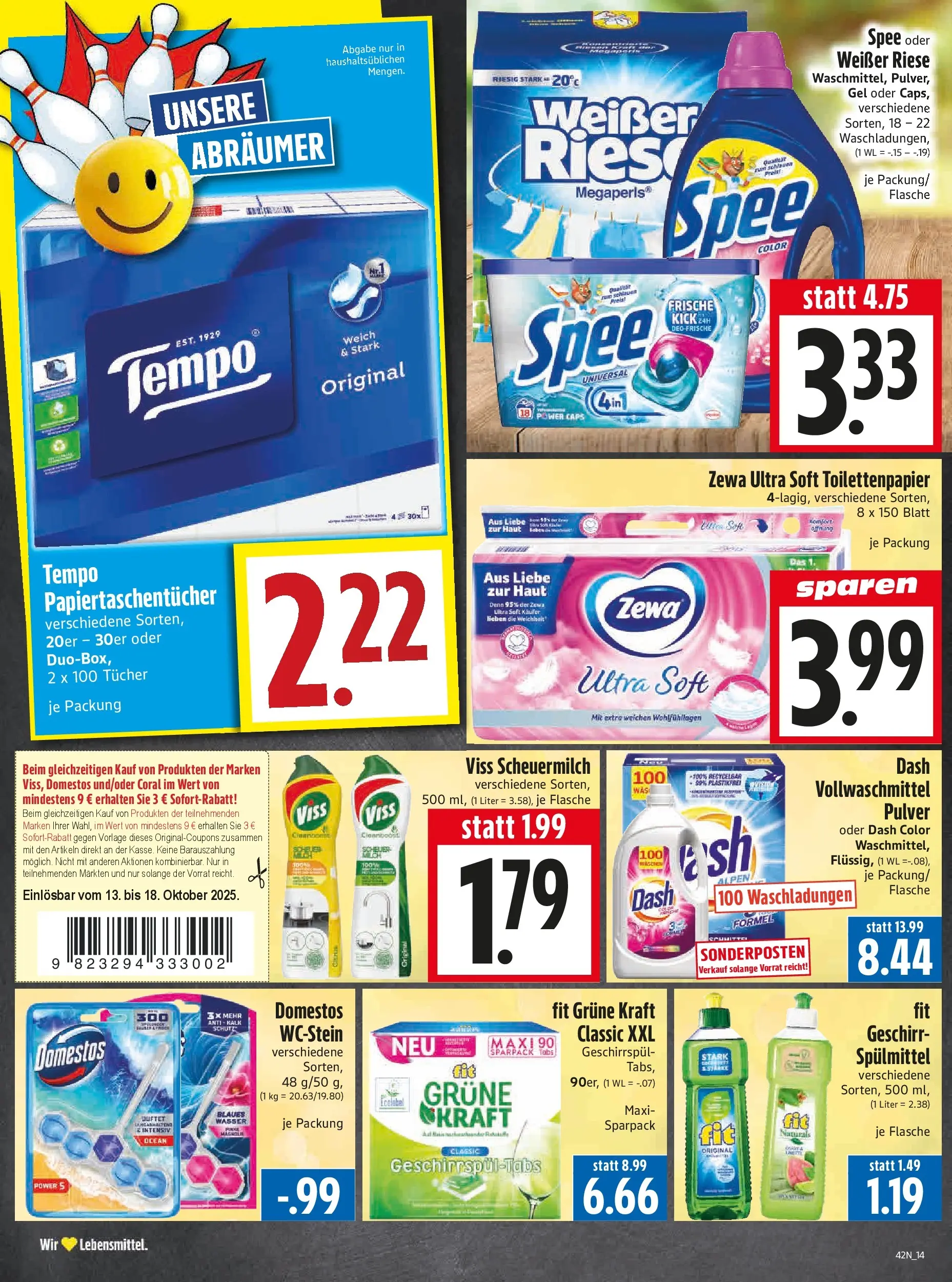 Entdecke - Edeka Hahner: Wochenangebote (ab 11.10.2025) zum Blättern | Seite: 16 | Produkte: Rum, Zewa, Wasser, Toilettenpapier