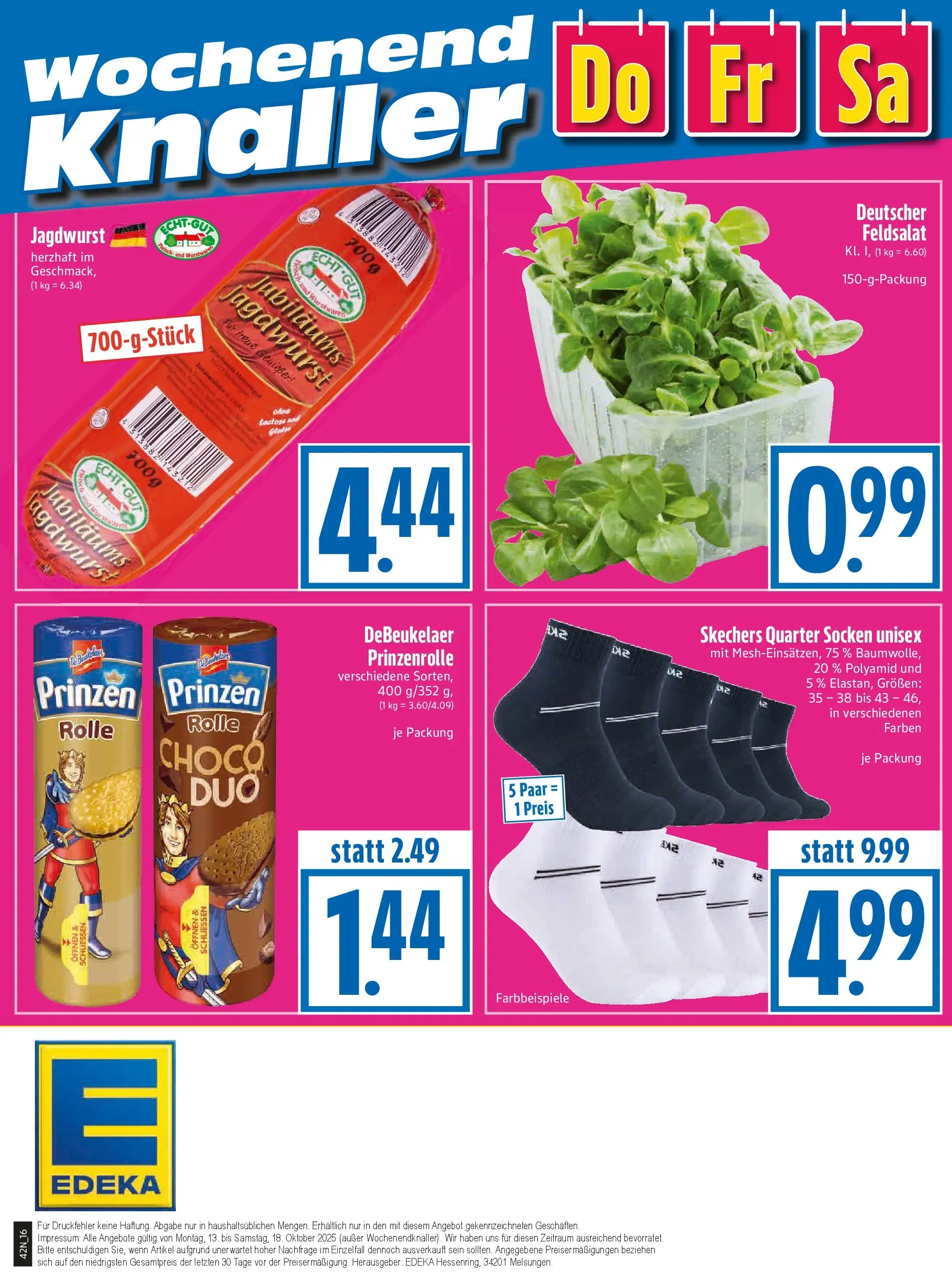 Entdecke - Edeka Hahner: Wochenangebote (ab 11.10.2025) zum Blättern | Seite: 18 | Produkte: Wurst, Socken