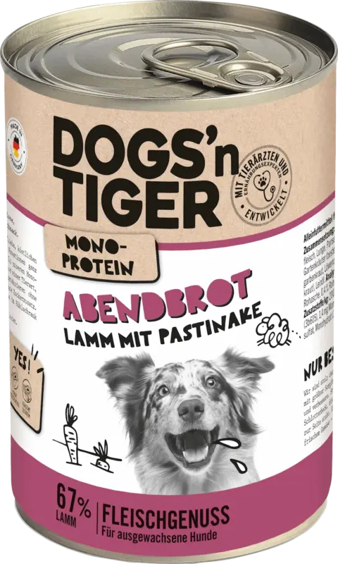 DOGS'n TIGER Nassfutter Hund mit Lamm, Abendbrot