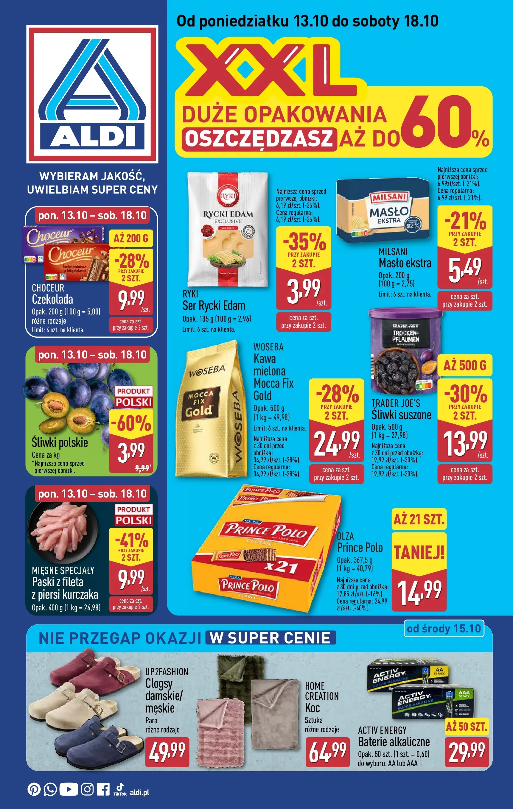 Aldi Gazetka od 13.10.2025 - Ulotka PDF, promocje | Strona: 1 | Produkty: Śliwki, Śliwki suszone, Masło, Kawa
