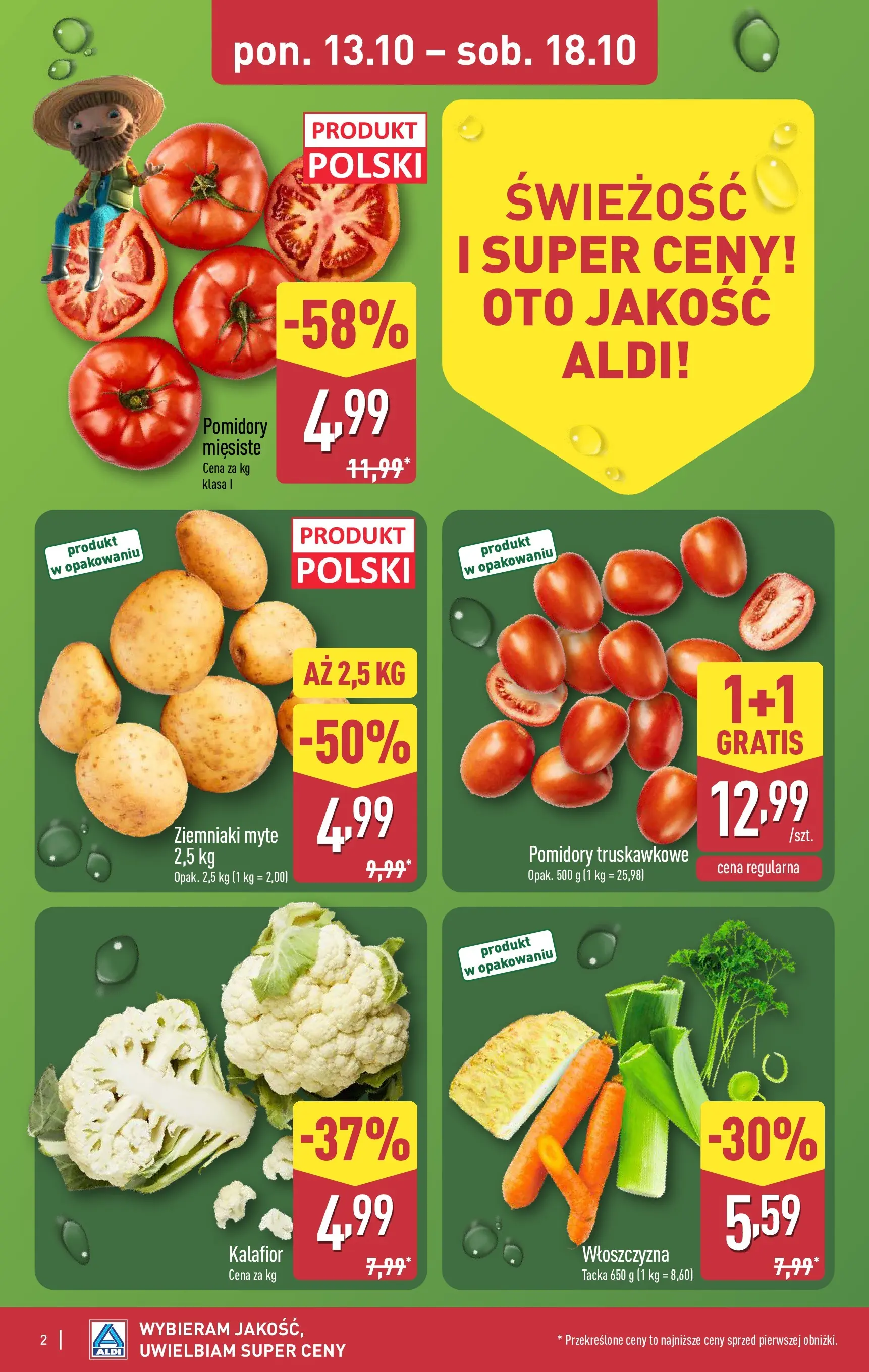 Aldi Gazetka od 13.10.2025 - Ulotka PDF, promocje | Strona: 2 | Produkty: Kalafior, Pomidory, Ziemniaki