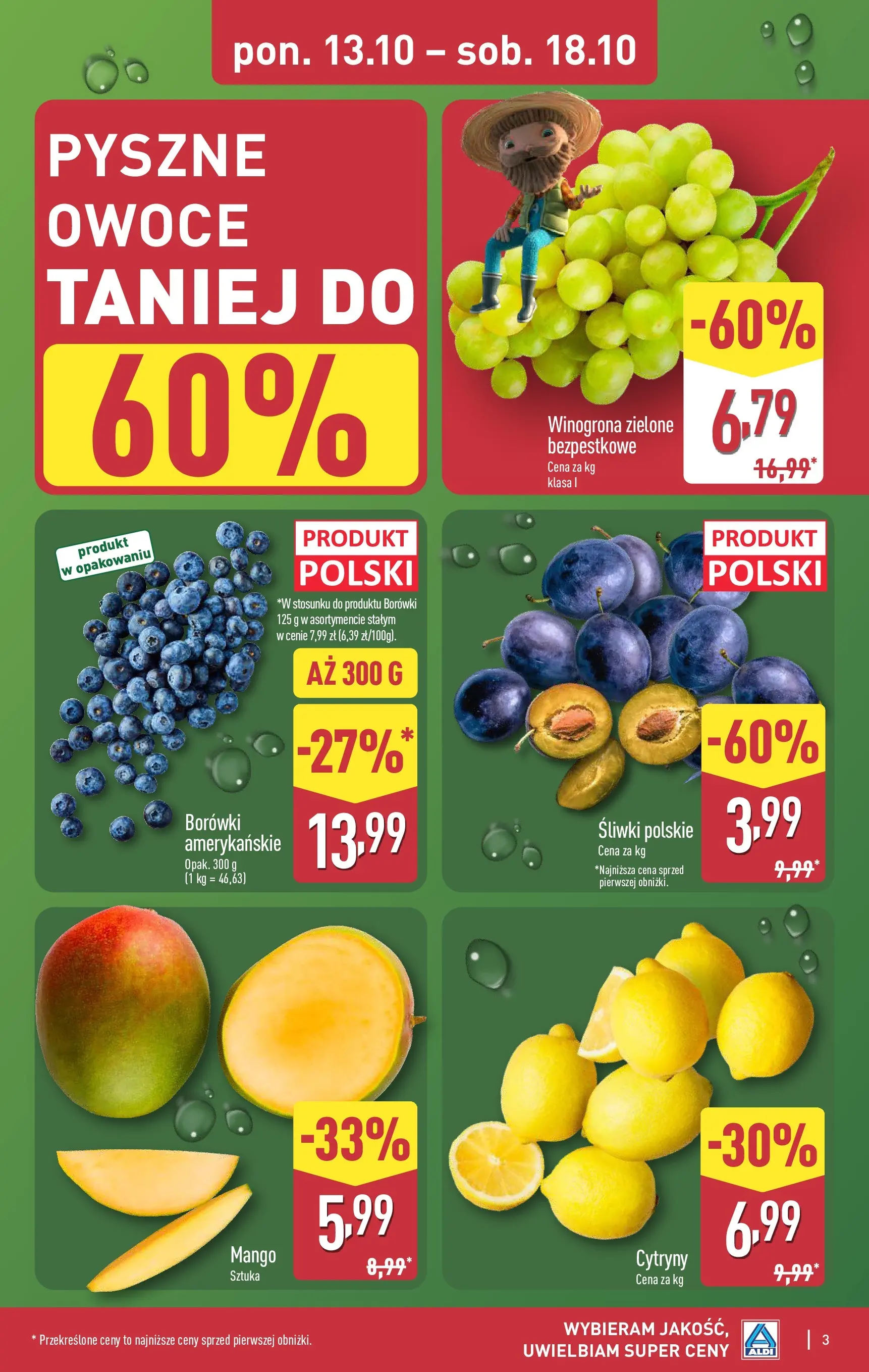 Aldi Gazetka od 13.10.2025 - Ulotka PDF, promocje | Strona: 3 | Produkty: Winogrona, Cytryny, Śliwki, Owoce