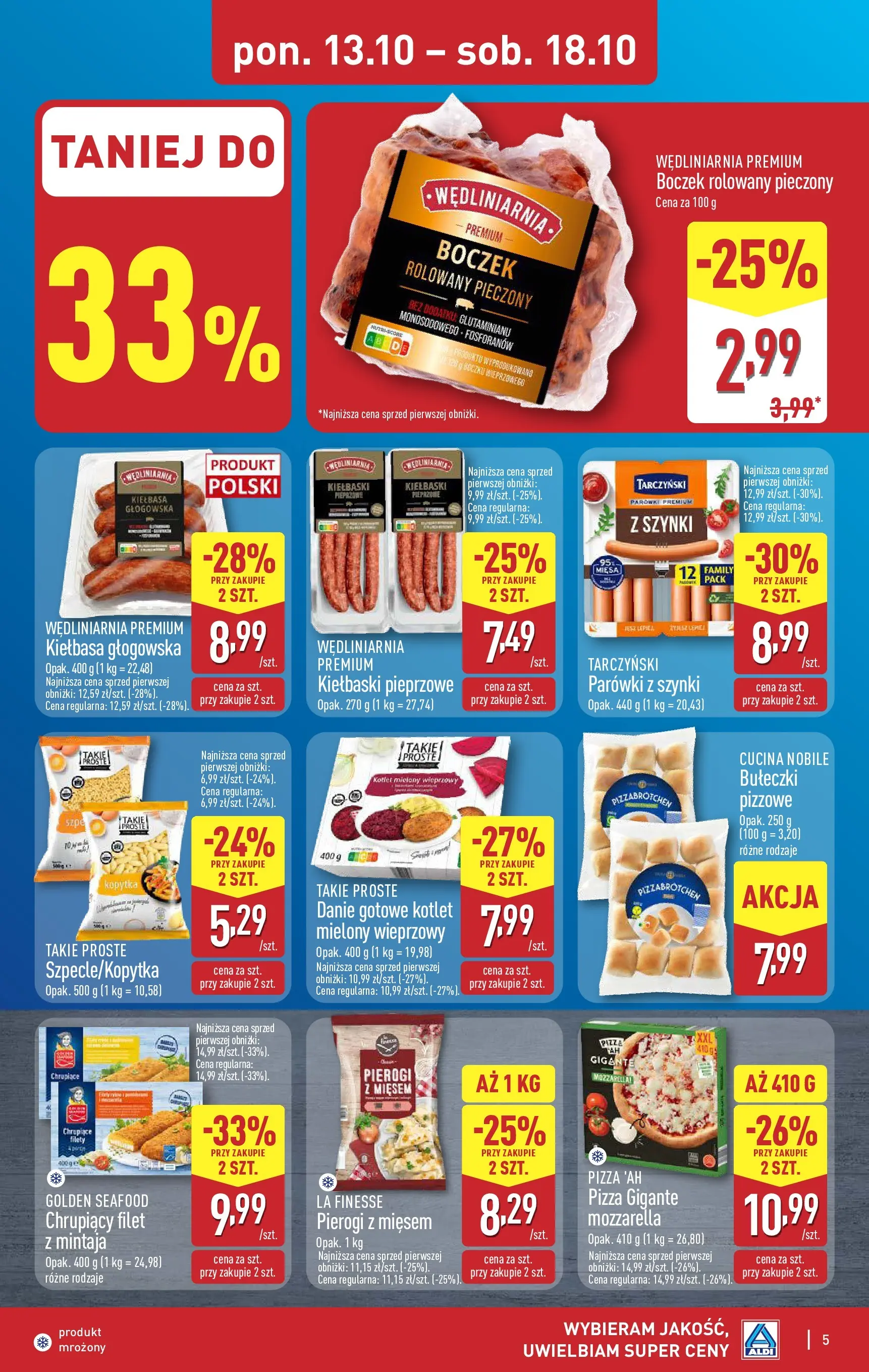 Aldi Gazetka od 13.10.2025 - Ulotka PDF, promocje | Strona: 5 | Produkty: Parówki, Kiełbaski, Pizza, Mozzarella
