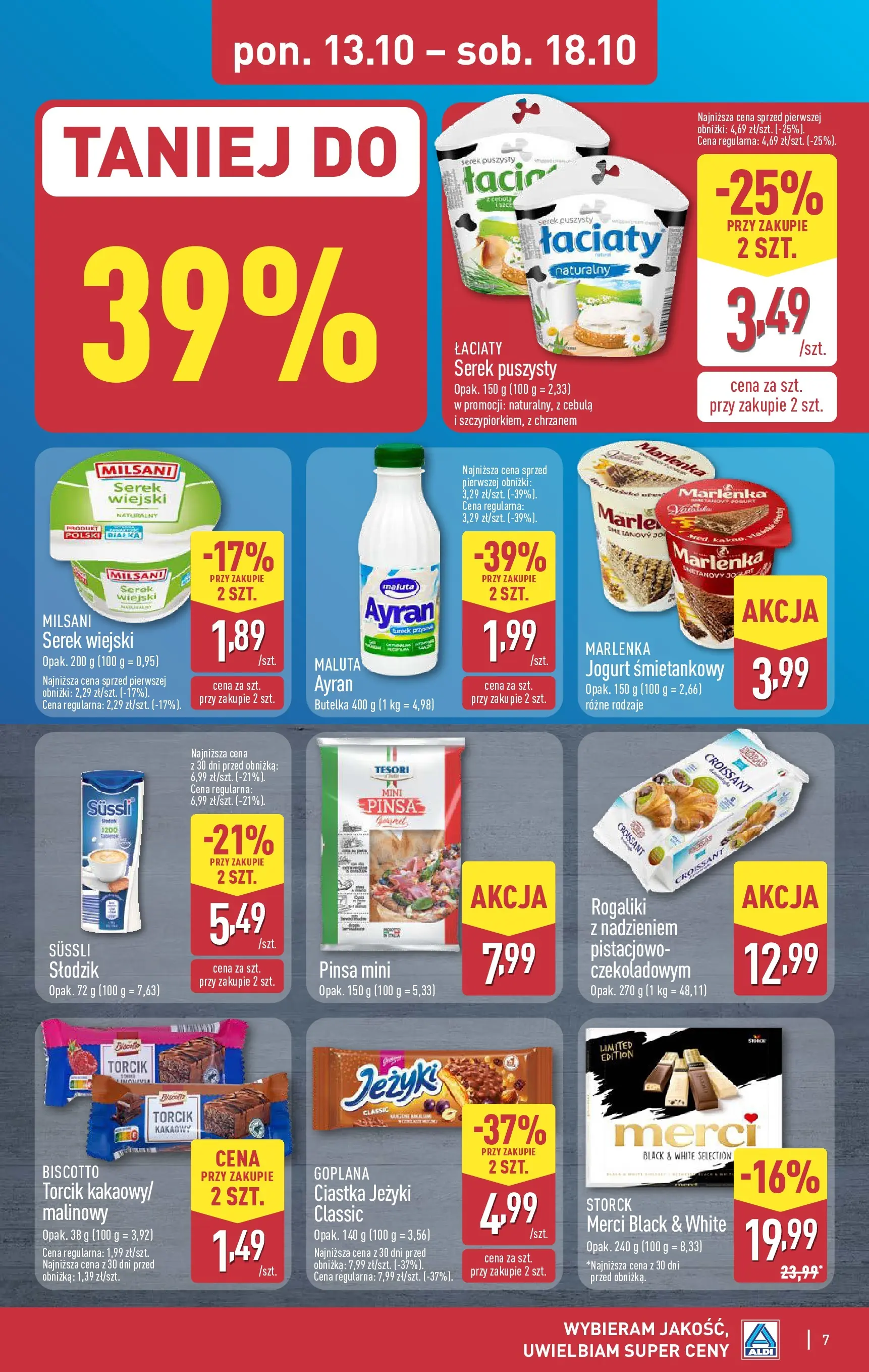 Aldi Gazetka od 13.10.2025 - Ulotka PDF, promocje | Strona: 7 | Produkty: Merci, Jogurt, Pinsa, Ciastka