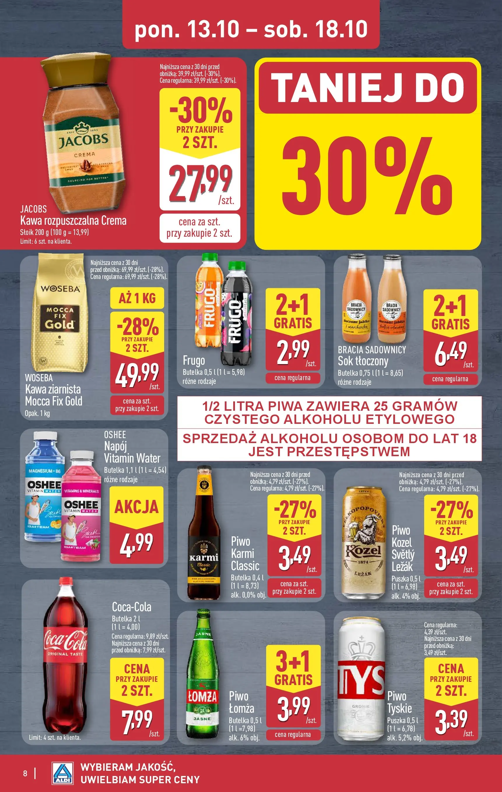 Aldi Gazetka od 13.10.2025 - Ulotka PDF, promocje | Strona: 8 | Produkty: Kawa rozpuszczalna, Coca cola, Tyskie, Piwo