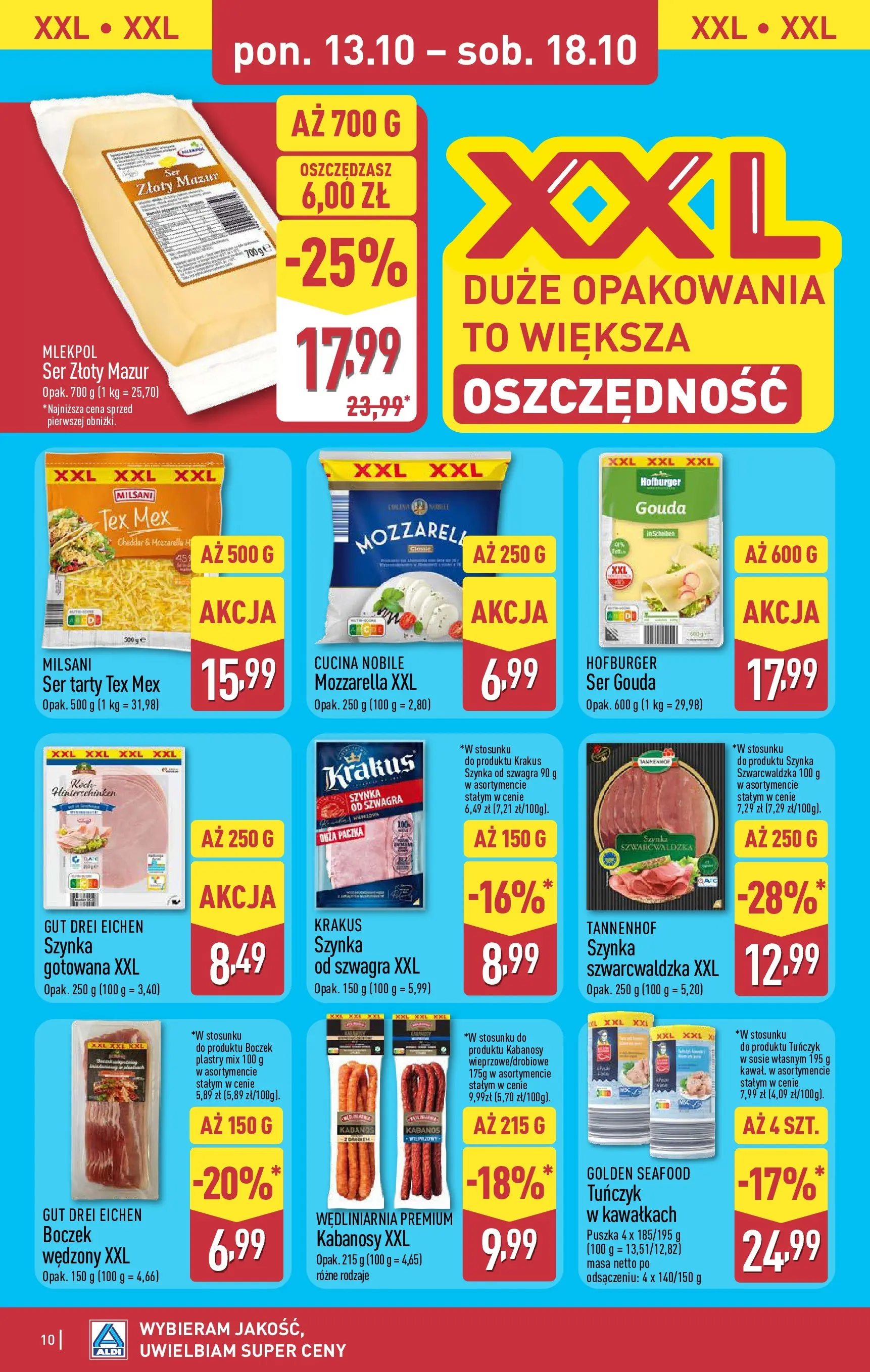 Aldi Gazetka od 13.10.2025 - Ulotka PDF, promocje | Strona: 10 | Produkty: Boczek, Ser, Mozzarella, Ser gouda