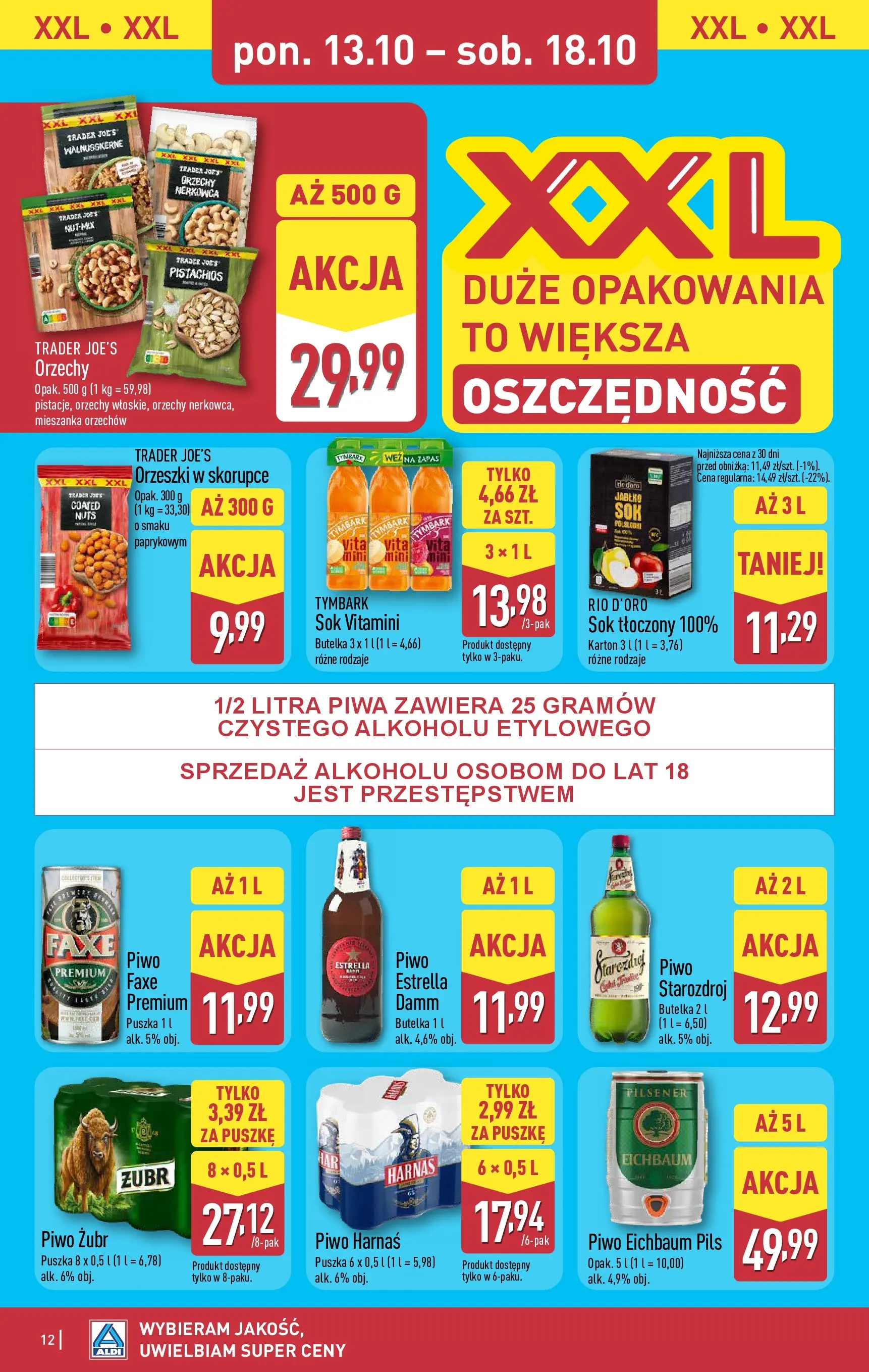 Aldi Gazetka od 13.10.2025 - Ulotka PDF, promocje | Strona: 12 | Produkty: Harnaś, Sok, Piwo, Orzechy
