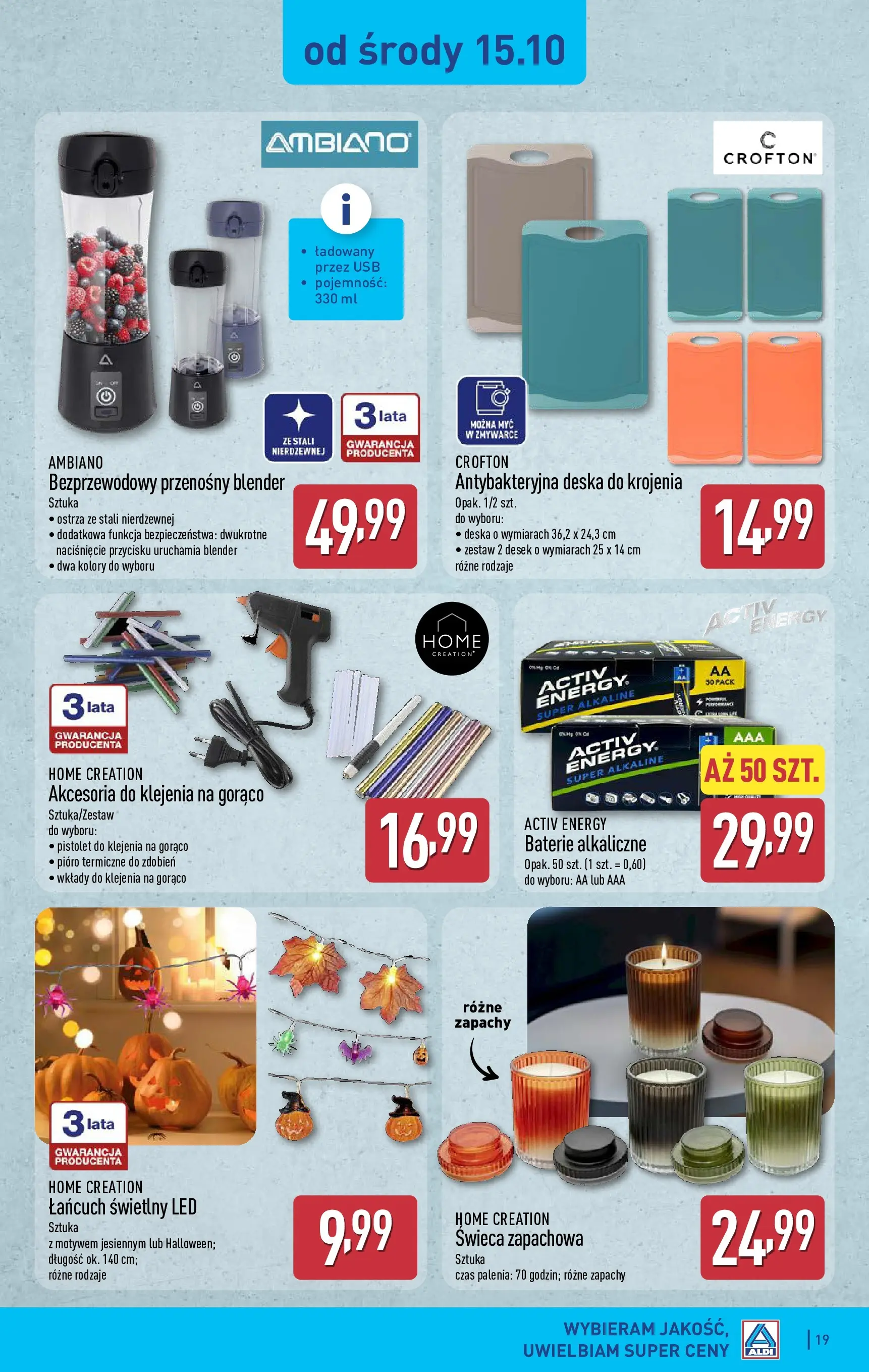 Aldi Gazetka od 13.10.2025 - Ulotka PDF, promocje | Strona: 19 | Produkty: USB, Baterie, Blender, Deska do krojenia