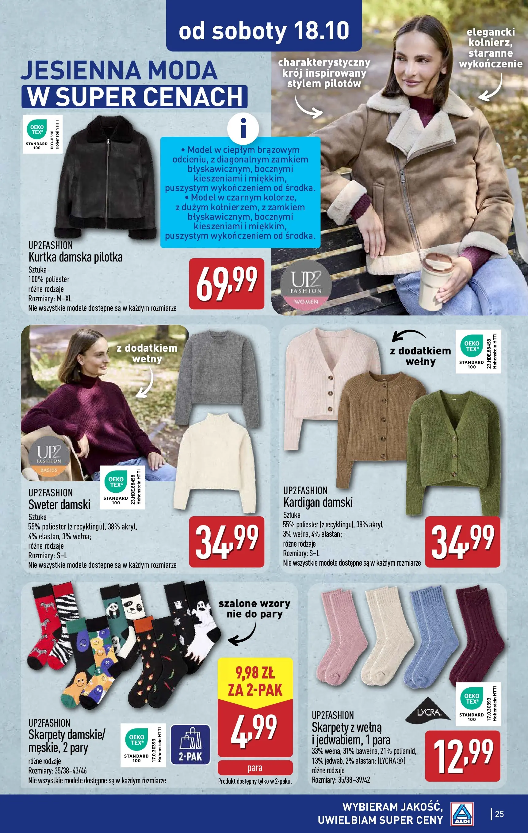 Aldi Gazetka od 13.10.2025 - Ulotka PDF, promocje | Strona: 25 | Produkty: Sweter, Kurtka, Skarpety, Kardigan