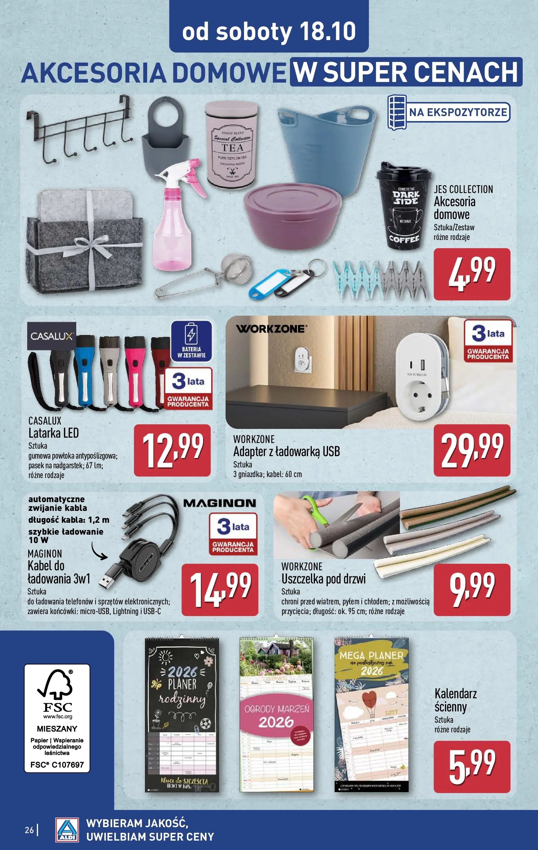 Aldi Gazetka od 13.10.2025 - Ulotka PDF, promocje | Strona: 26 | Produkty: Pasek, Kabel, Adapter, Kalendarz