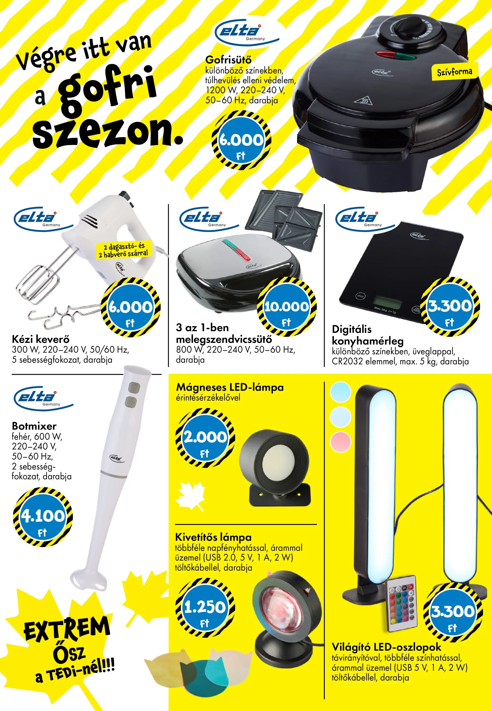 TEDi Akciós újság - 2025.10.10. -tól/töl > akció, lapozható szórólap 🛍️ | Oldal: 9 | Termékek: Gofrisütő, USB, Botmixer, Lámpa