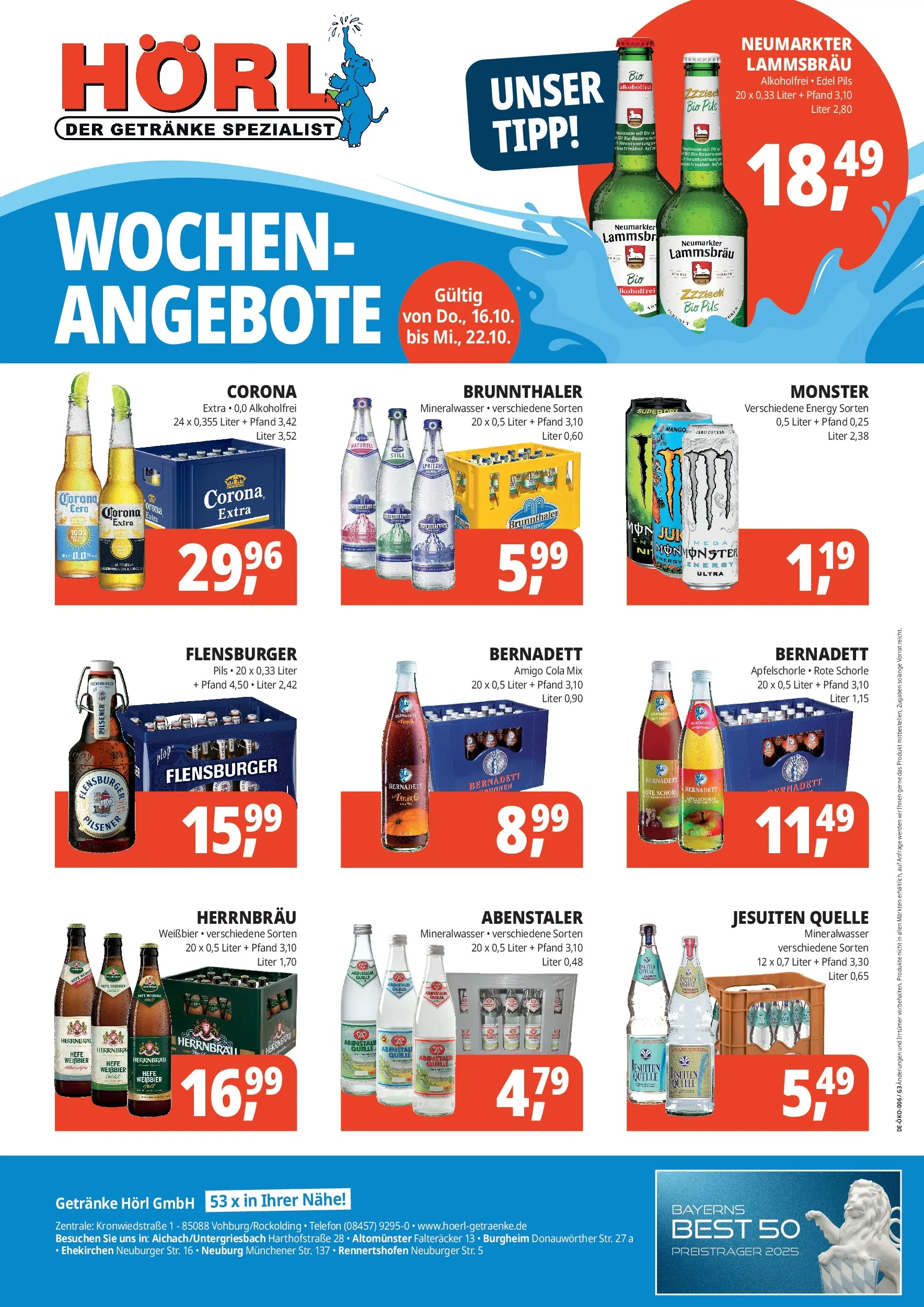 Entdecke - Getränke Hörl: Wochen-Angebote! (ab 15.10.2025) zum Blättern | Seite: 1 | Produkte: Cola, Mineralwasser, Flensburger, Mango
