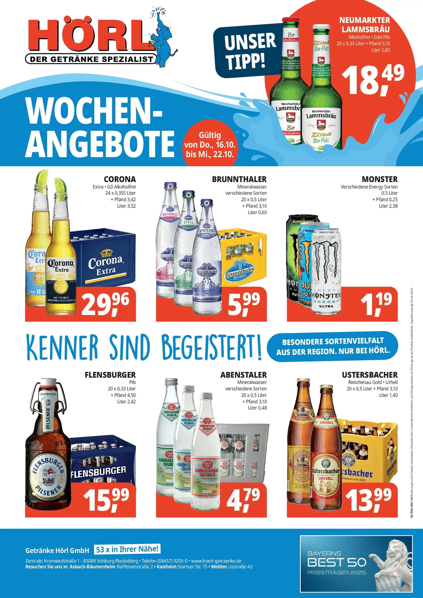 Entdecke - Getränke Hörl: Wochen-Angebote! (ab 15.10.2025) zum Blättern | Seite: 1 | Produkte: Pils, Mineralwasser, Flensburger, Monster
