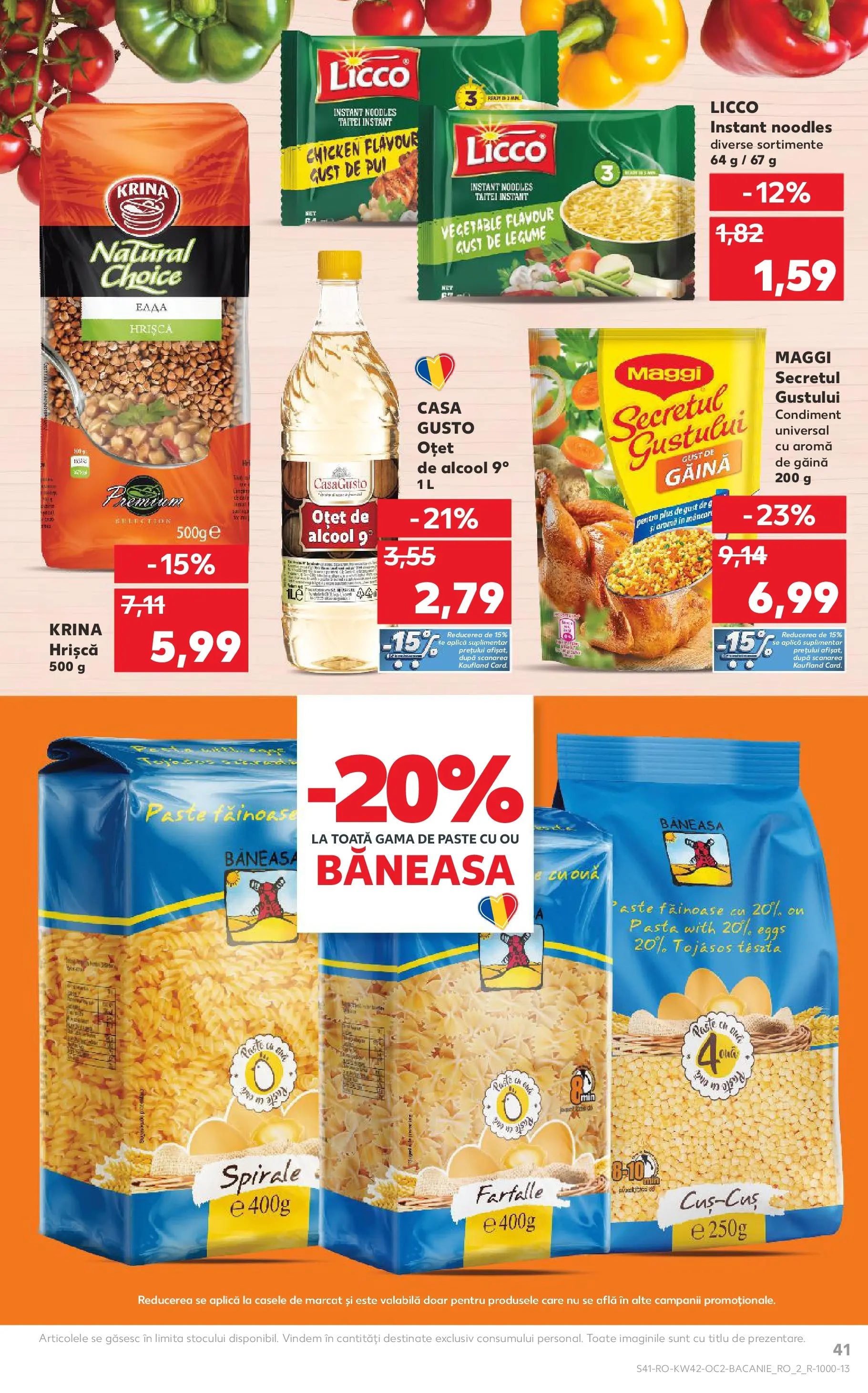 Catalog Kaufland - Bucureşti 15.10.2025 - Revista si Oferta | Pagină: 41 | Produse: Hacıyatmaz Kedi Oyuncağı, Oțet, Paste, Legume