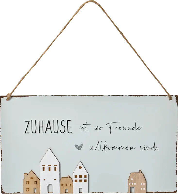 BOLTZE Metallschild mit Spruch "Zuhause ist, wo Freunde willkommen sind"