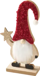 BOLTZE Holzaufsteller, Wichtel mit Teddyfellmütze & Glitterstern, bordeaux