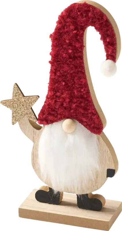 BOLTZE Holzaufsteller, Wichtel mit Teddyfellmütze & Glitterstern, bordeaux