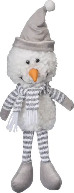 BOLTZE Stoffschneemann mit Hängebeinen & Schal, weiß-grau