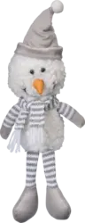 BOLTZE Stoffschneemann mit Hängebeinen & Schal, weiß-grau