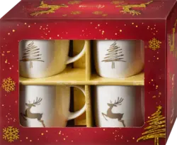 BOLTZE Geschenkset Kaffeebecher, Bäume & Hirsch, weiß-gold