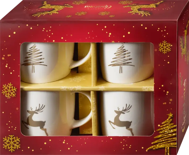 BOLTZE Geschenkset Kaffeebecher, Bäume & Hirsch, weiß-gold