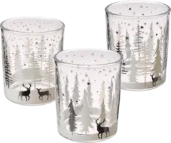 BOLTZE Glaskerzenhalter mit Winterlandschaft, klar, silber-weiß