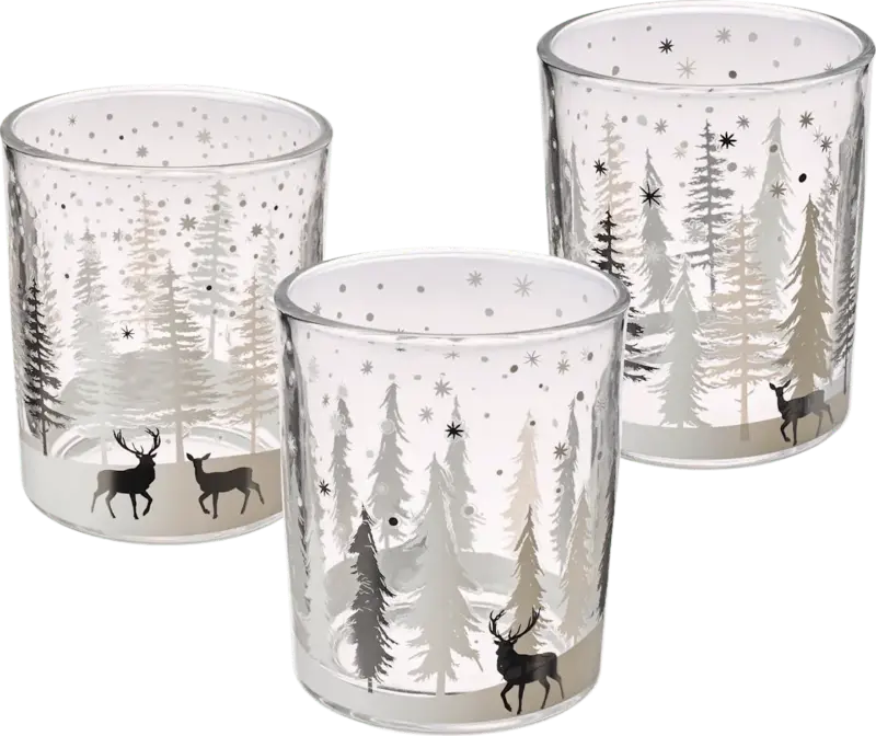 BOLTZE Glaskerzenhalter mit Winterlandschaft, klar, silber-weiß