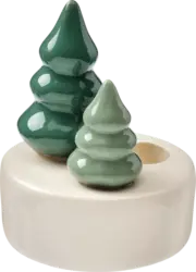 BOLTZE Stabkerzenhalter aus Keramik mit grünen Bäumen, weiß