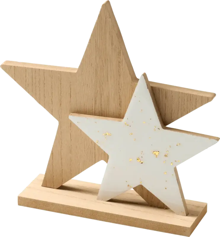 BOLTZE Holzaufsteller, Sterne, natur-weiß-gold