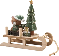 BOLTZE Holzschlitten mit Teddy & Baum, natur-grün