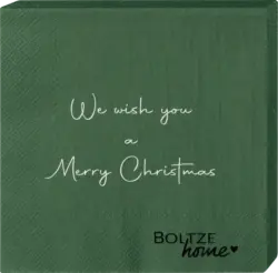 BOLTZE Servietten "We wish you a Merry Christmas", dunkelgrün (33x33 cm)