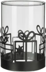BOLTZE Windlicht aus Glas mit Metallbordüre, Geschenke, schwarz