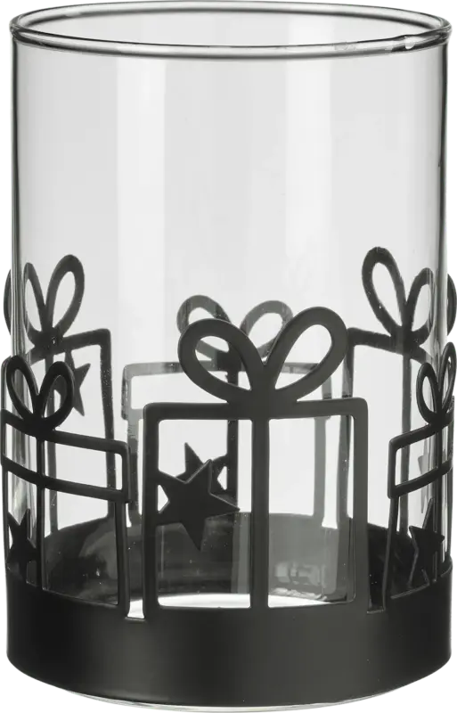 BOLTZE Windlicht aus Glas mit Metallbordüre, Geschenke, schwarz