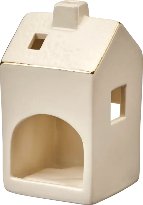 BOLTZE Windlicht aus Keramik, Haus, weiß-gold