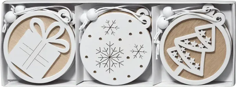 BOLTZE Holzscheiben mit Weihnachtsmotiv, natur-weiß