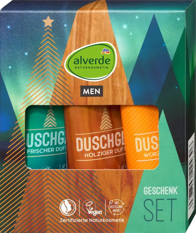 alverde NATURKOSMETIK Geschenkset Duschgele for MEN 3tlg