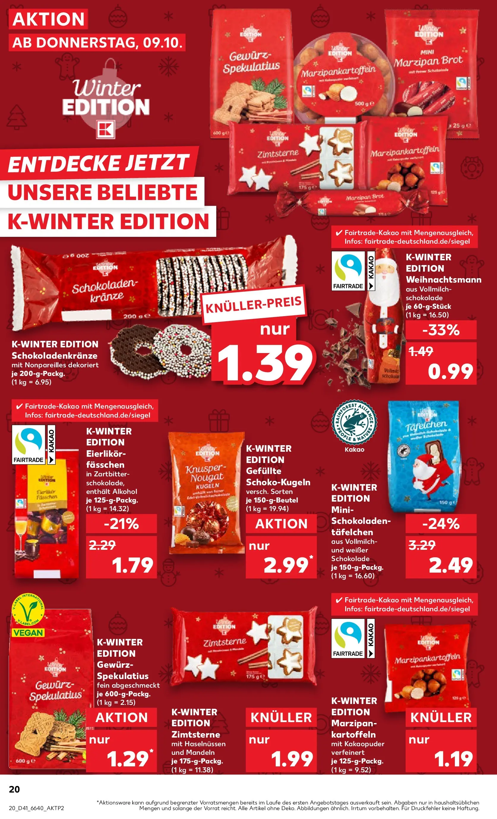 Prospekt Kaufland ab 13.10.2025 » Angebote Online zum Blättern | Seite: 20 | Produkte: Schokolade, Mandeln, Kartoffeln, Brot