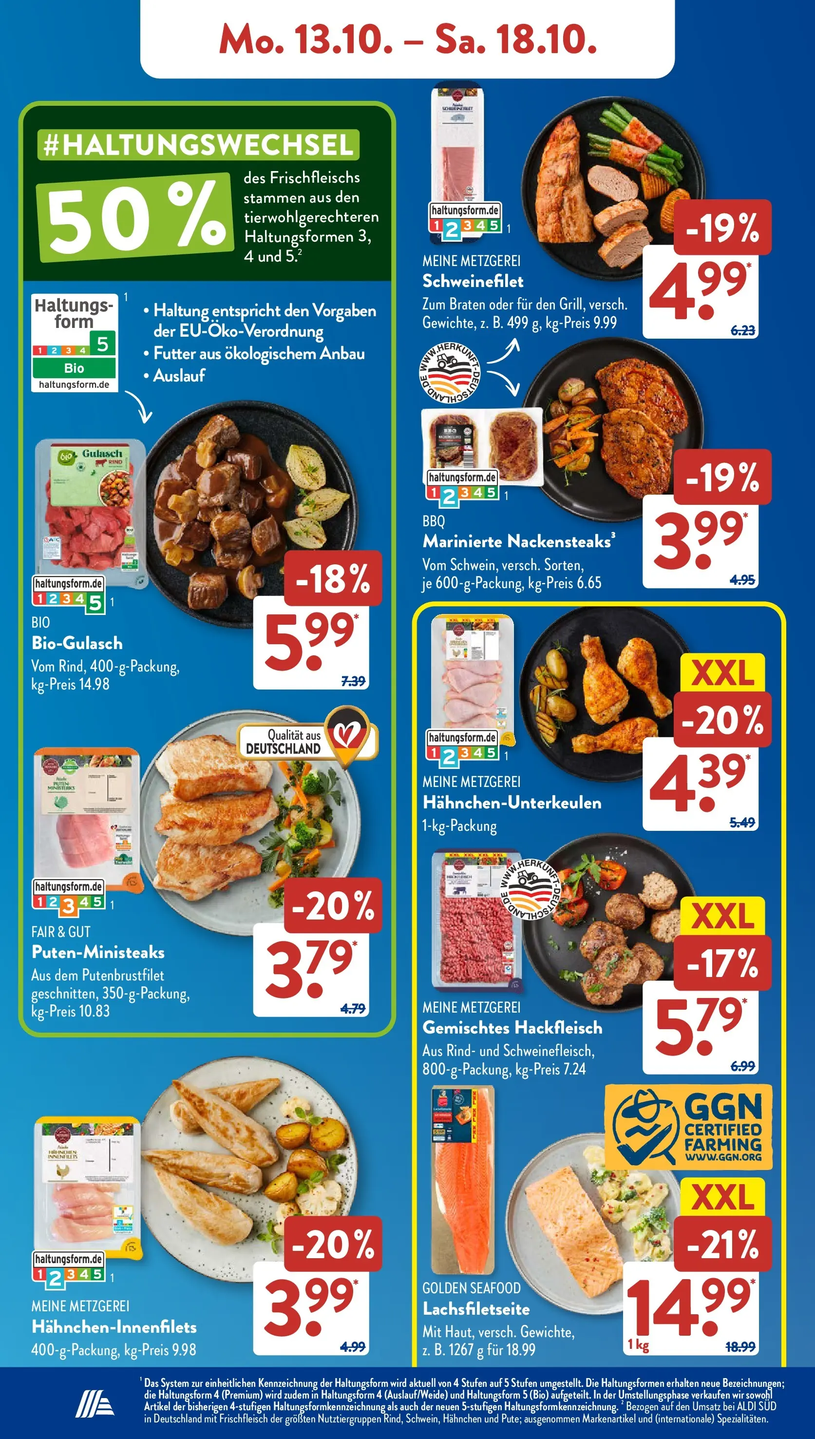 Aldi Süd - Aldi Süd: Wochenangebote (ab 13.10.2025) zum Blättern | Seite: 6 | Produkte: Hahnchen, Schweinefilet, Gulasch, Hackfleisch