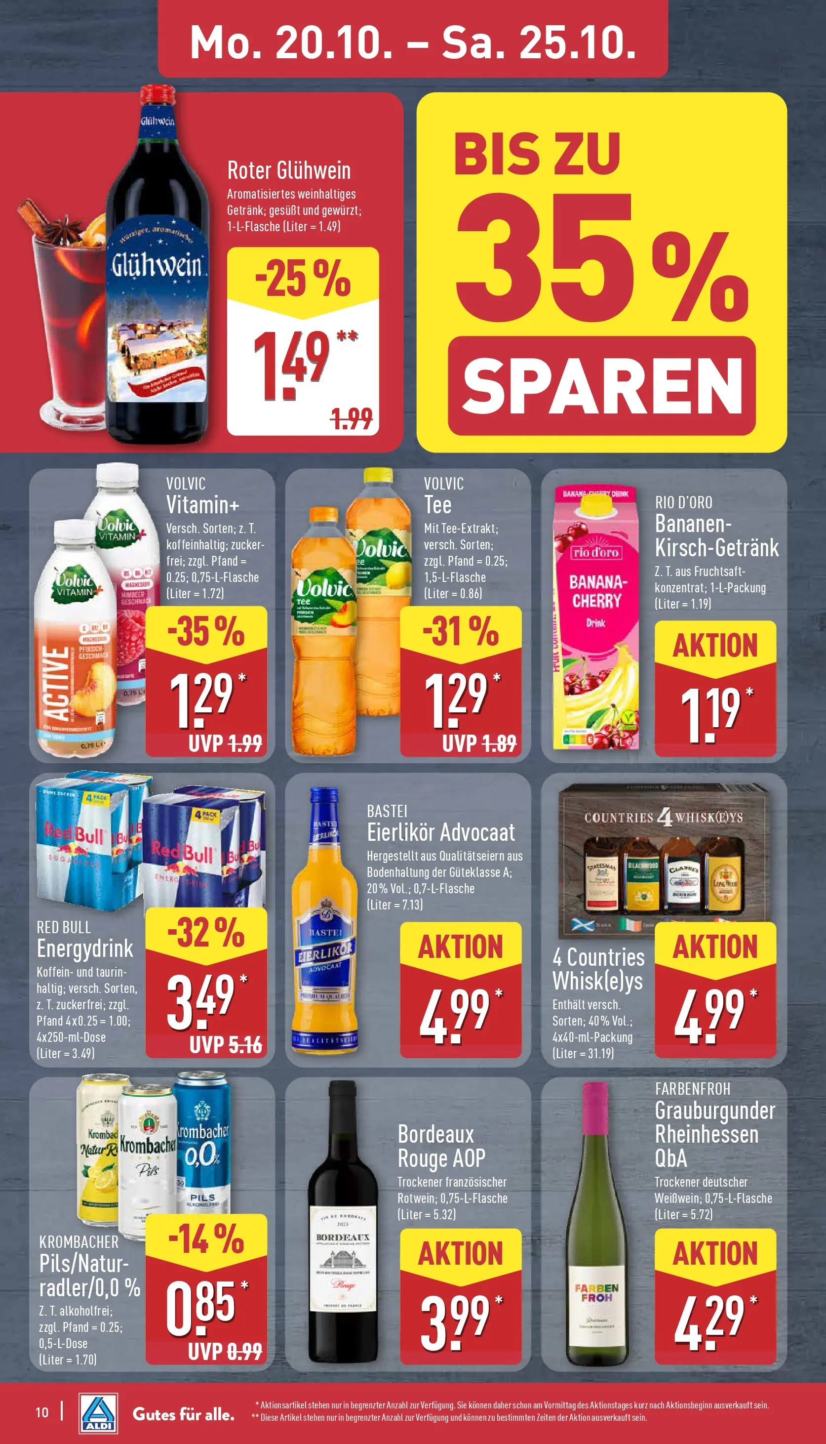 Aldi - ALDI Nord: Wochenangebote (ab 19.10.2025) » Angebote Online | Seite: 10 | Produkte: Red bull, Pils, Zucker, Volvic