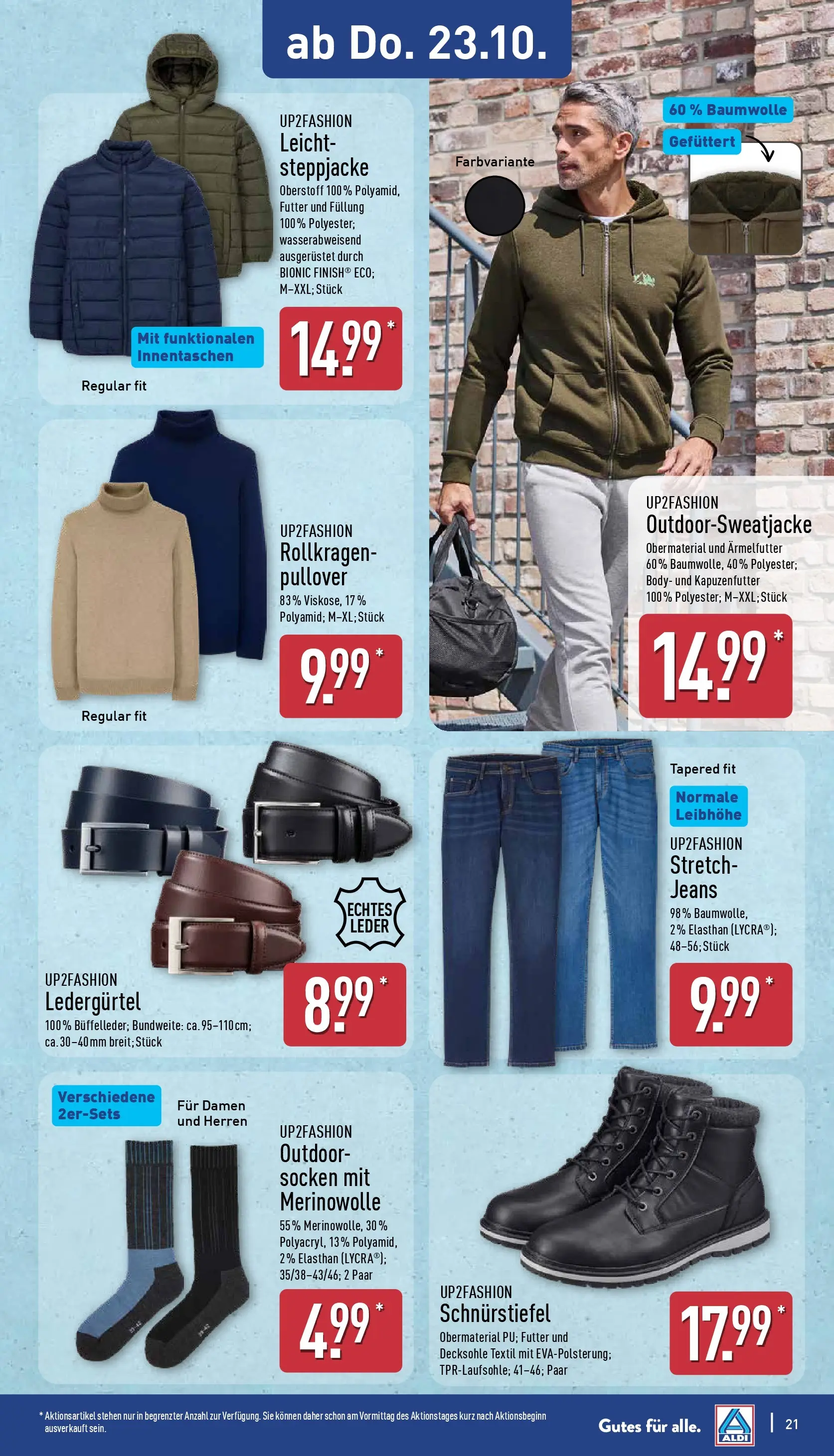 Aldi - ALDI Nord: Wochenangebote (ab 19.10.2025) » Angebote Online | Seite: 21 | Produkte: Steppjacke, Pullover, Socken, Jeans