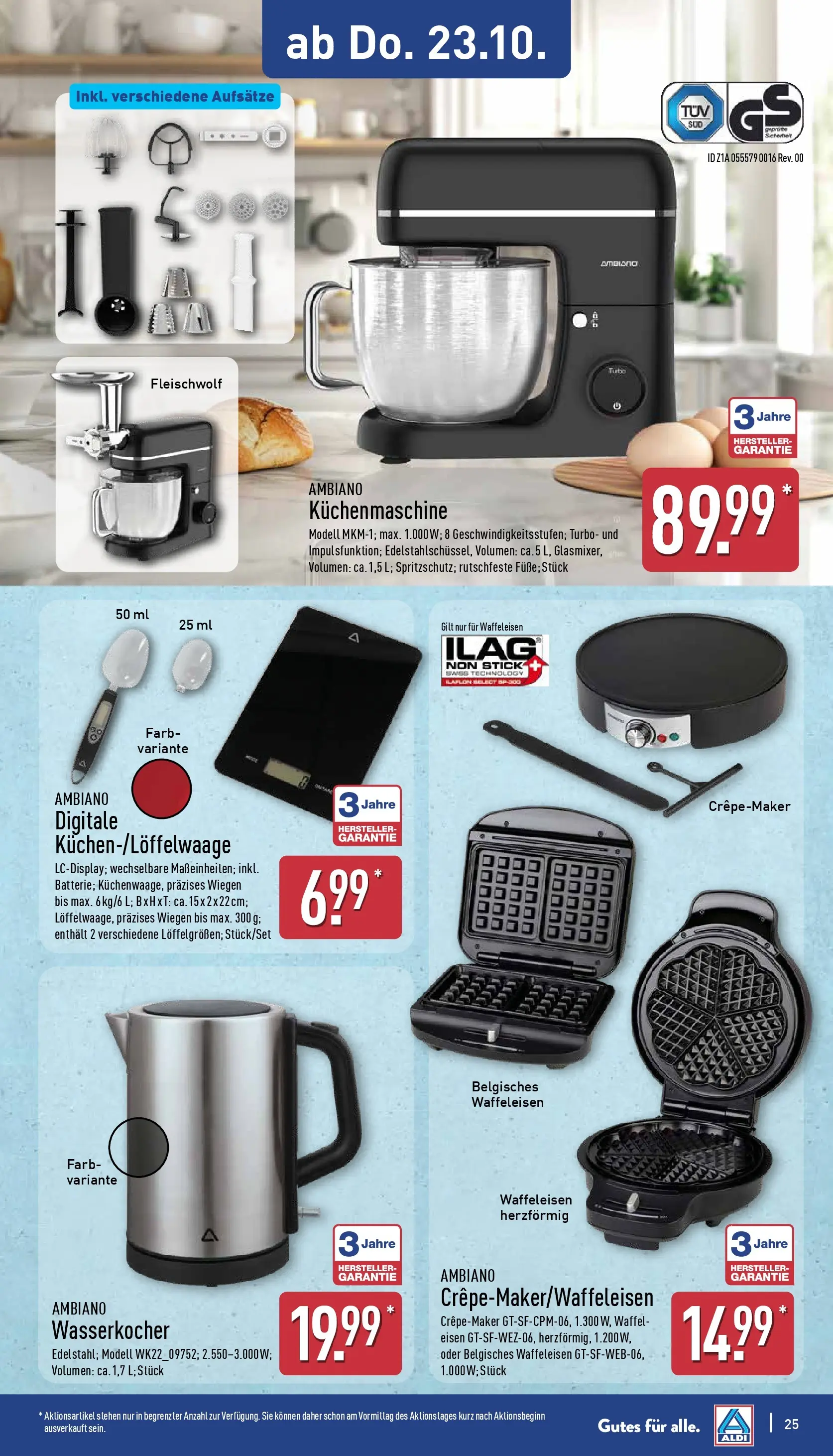 Aldi - ALDI Nord: Wochenangebote (ab 19.10.2025) » Angebote Online | Seite: 25 | Produkte: Wasserkocher, Waffeleisen