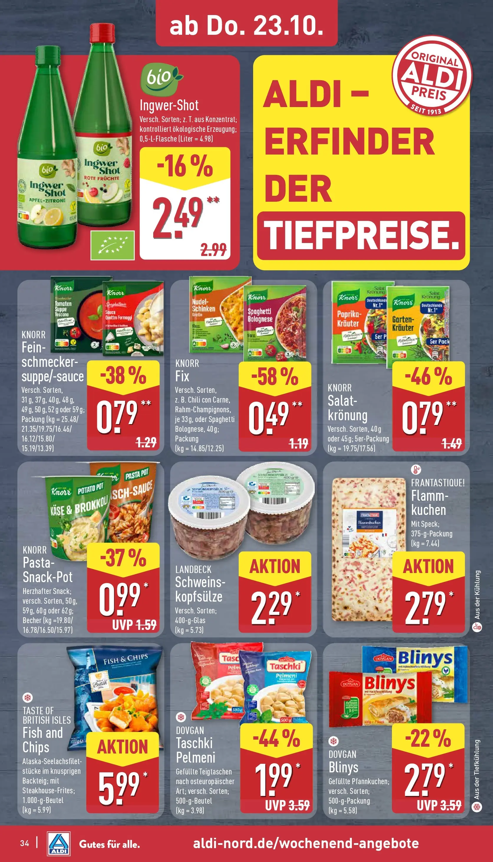 Aldi - ALDI Nord: Wochenangebote (ab 19.10.2025) » Angebote Online | Seite: 34 | Produkte: Käse, Brokkoli, Kuchen, Chips