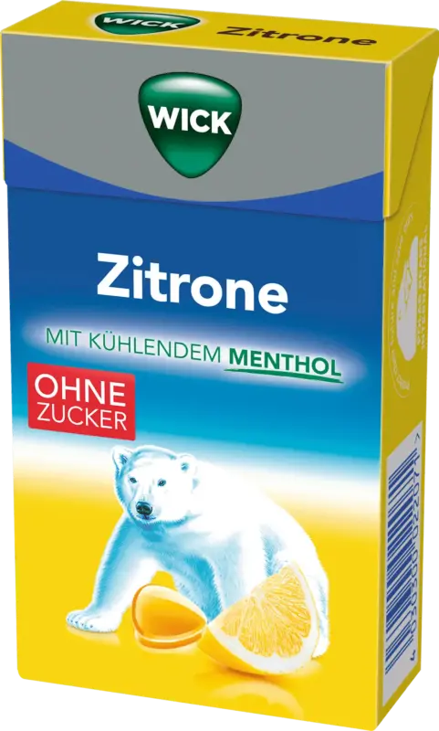 Wick Bonbon, Zitrone mit Menthol, zuckerfrei, in der Taschenbox