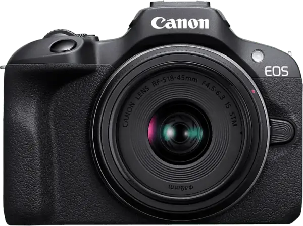 Canon EOS R100 + Objektiv RF-S 18-45mm SD, 24.1 Megapixel, 7.5 cm, Wi-Fi, Schwarz; Spiegellose Systemkamera