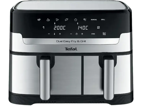 Tefal EY905D Dual Easy Fry & Grill Doppelkammer-Heißluftfritteuse mit 2 Garzonen 8,3 l, 2700 Watt, Schwarz