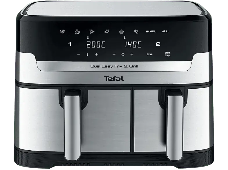 Tefal EY905D Dual Easy Fry & Grill Doppelkammer-Heißluftfritteuse mit 2 Garzonen 8,3 l, 2700 Watt, Schwarz