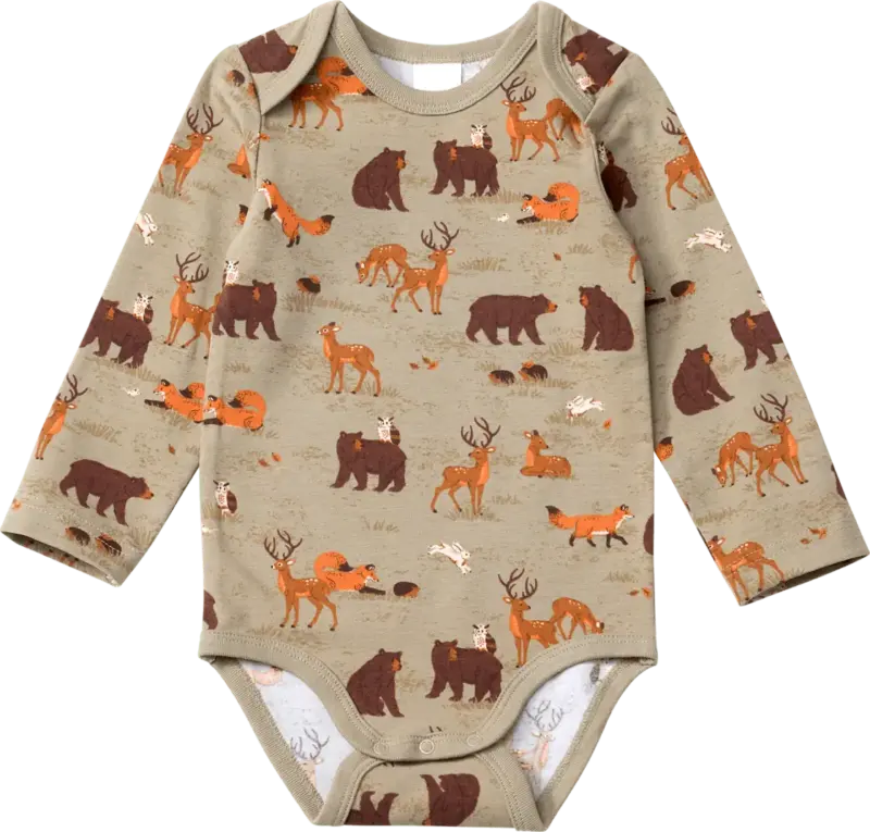 ALANA Body Langarm Pro Climate mit Waldtier-Muster, braun & grün, Gr. 86/92