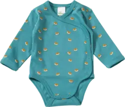 ALANA Wickelbody Langarm mit Fuchs-Muster, blau, Gr. 62/68