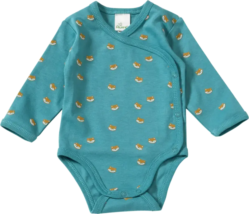 ALANA Wickelbody Langarm mit Fuchs-Muster, blau, Gr. 62/68